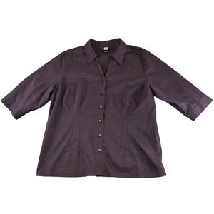 Vintage Y2K Studio 1940 Brown Linen Blend Button Down Shirt Blouse Plus 26/28W
